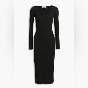 GANNI🪲Dark Green🪲 Mélange ribbed-jersey midi dress🪲Sz M🪲 PERFECT condition!